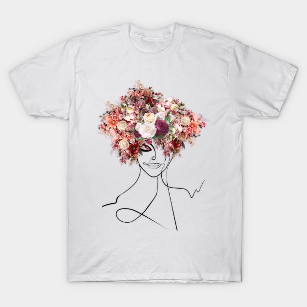 Flower Head Woman Drawing T-Shirt by Space Sense Design Studio